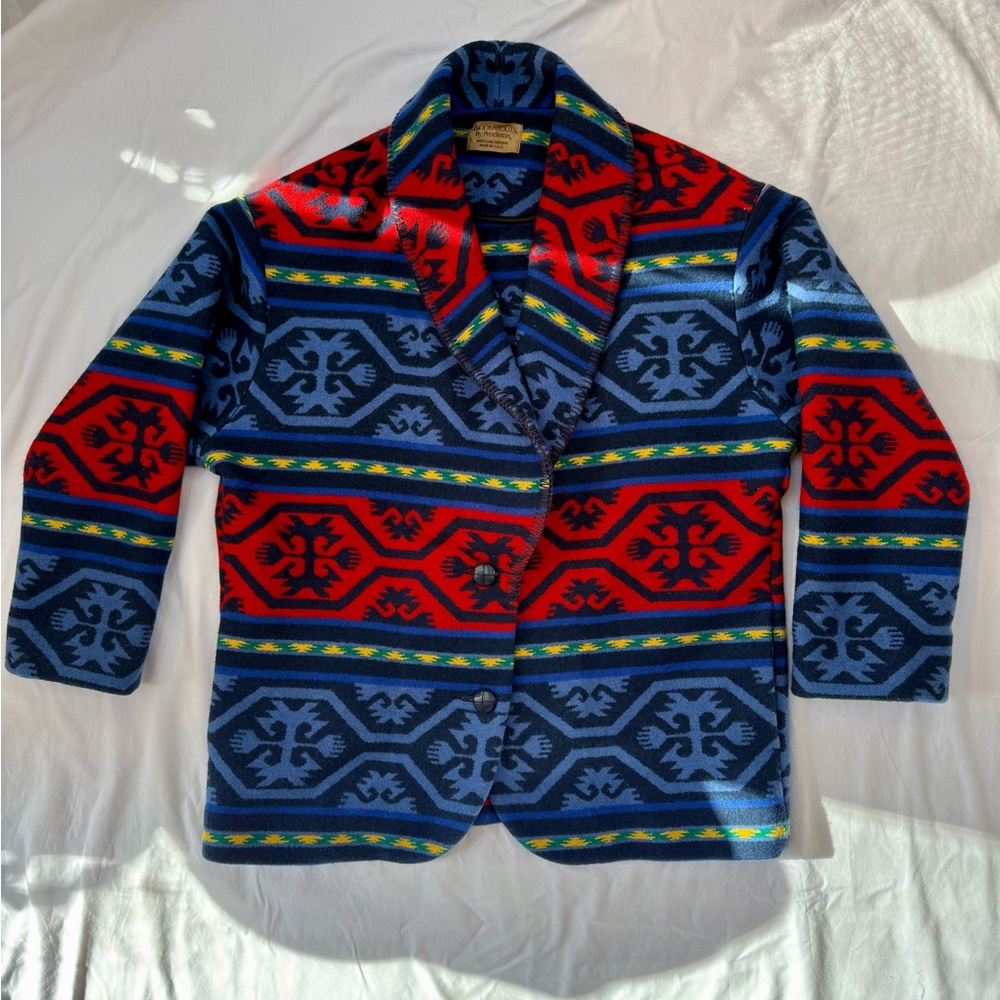 Vintage Pendleton Knockabouts Southwestern Blue and Red Wool Blanket Coat Jacket